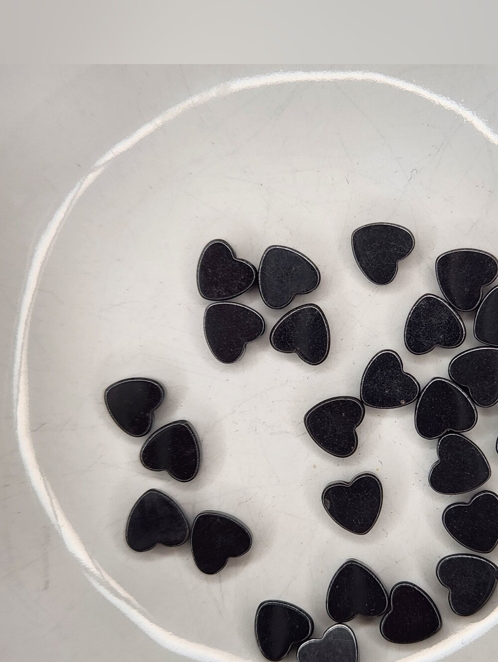 Hematite 6mm Flat Heart Beads Black 25 Count